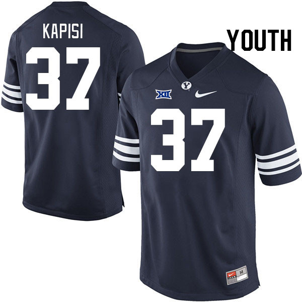 Youth #37 Jordan Kapisi BYU Cougars College Football Jerseys Stitched Sale-Navy